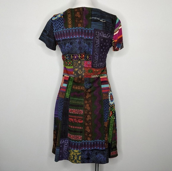 Desigual colorful patchwork pattern short sleeve dress L - Picture 6 of 9